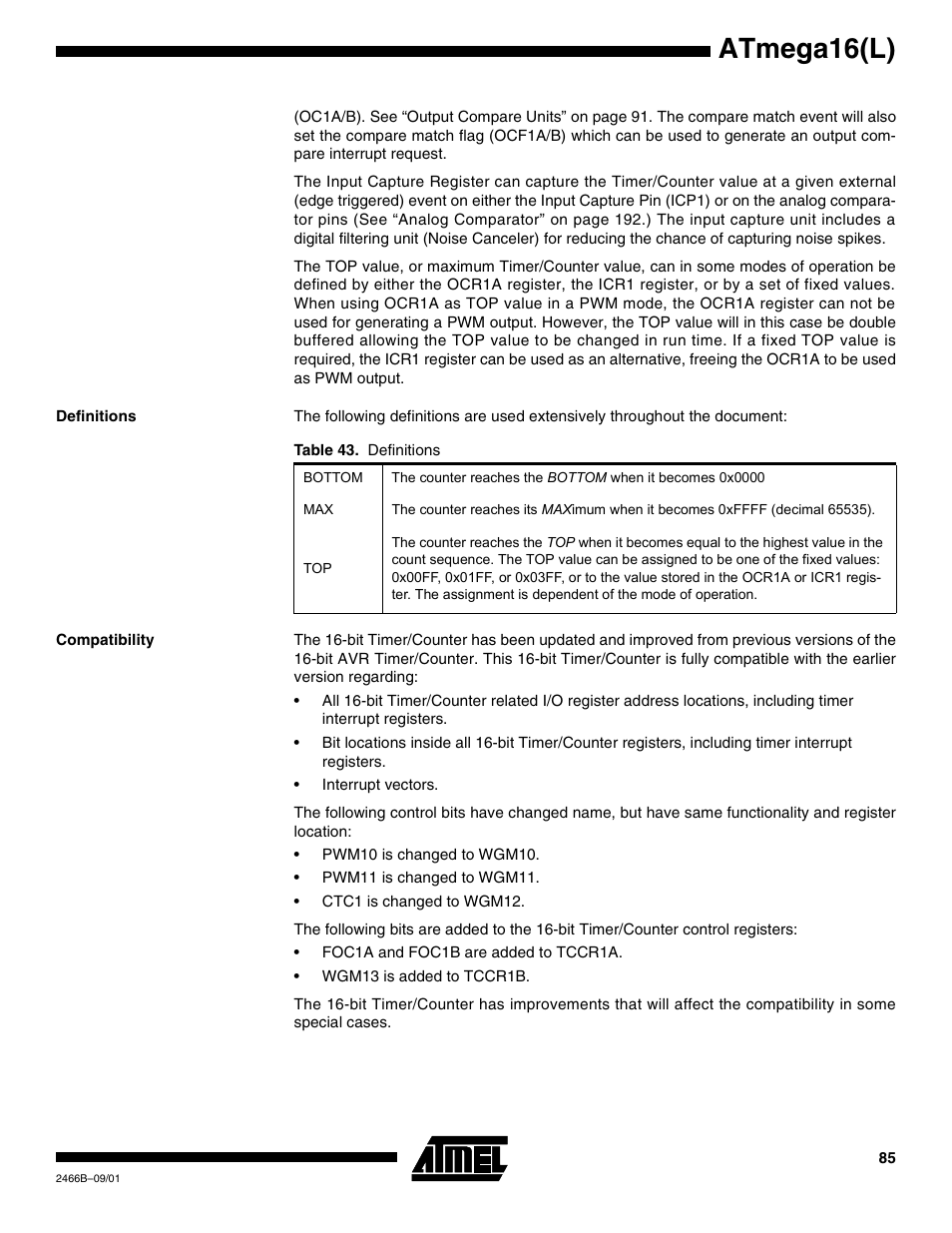 Definitions, Compatibility, Atmega16(l) | Rainbow Electronics ATmega64L User Manual | Page 85 / 298