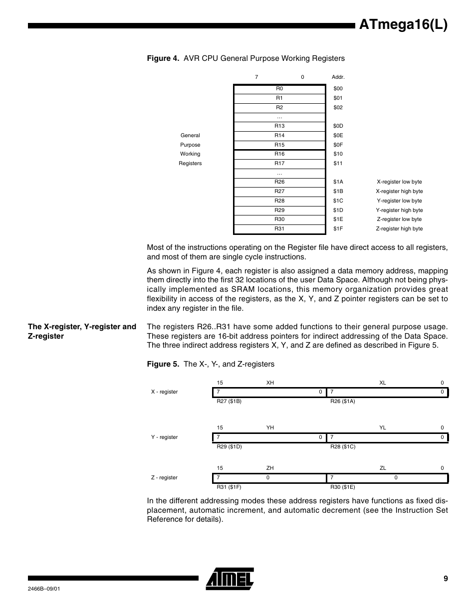 The x-register, y-register and z-register, Atmega16(l) | Rainbow Electronics ATmega64L User Manual | Page 9 / 298