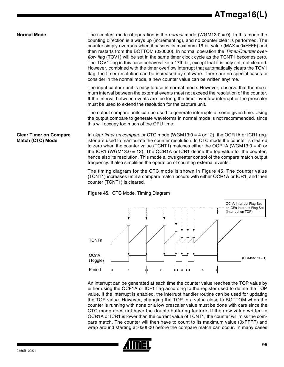 Normal mode, Clear timer on compare match (ctc) mode, Atmega16(l) | Rainbow Electronics ATmega64L User Manual | Page 95 / 298