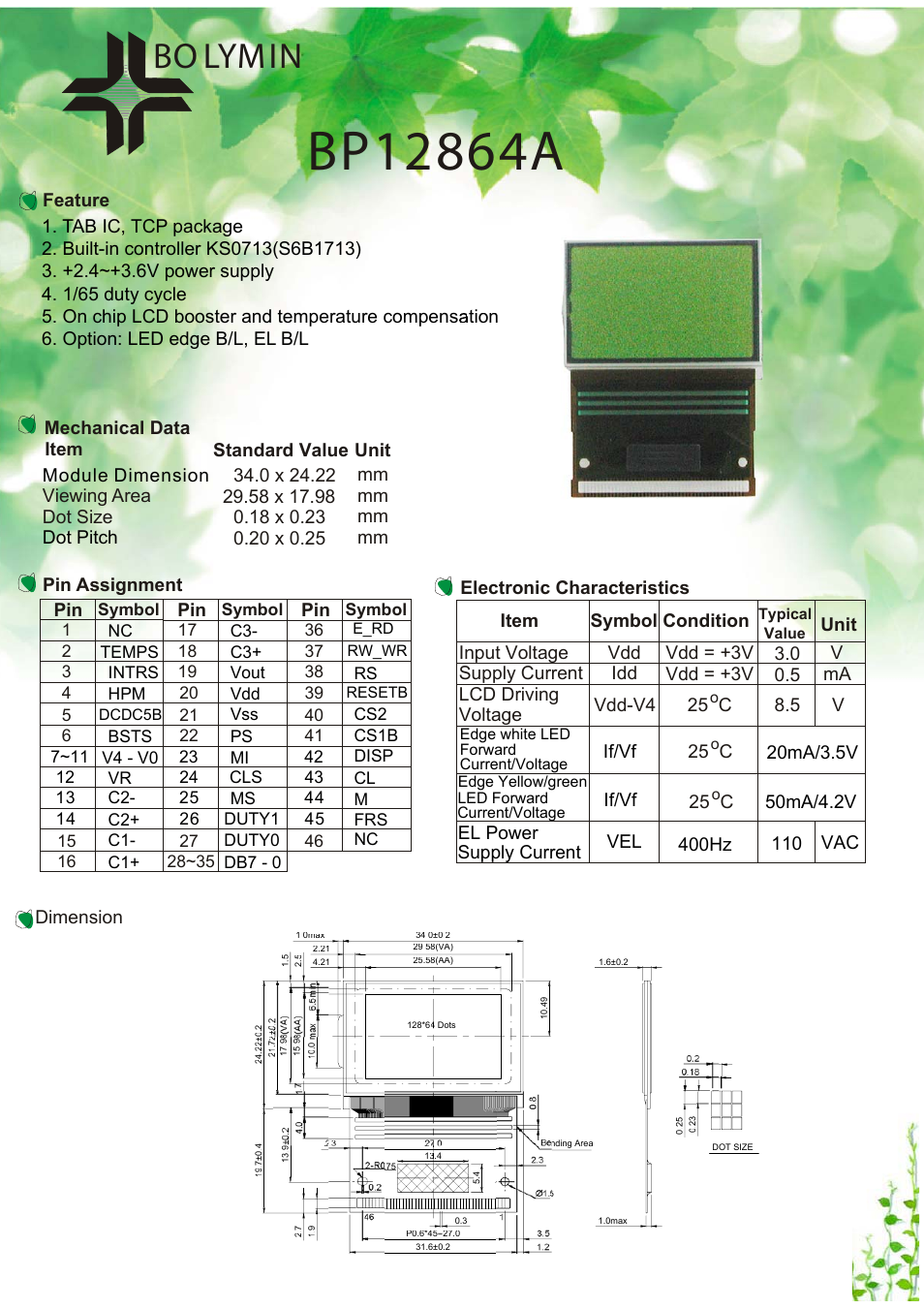 Rainbow Electronics BP12864A User Manual | 1 page