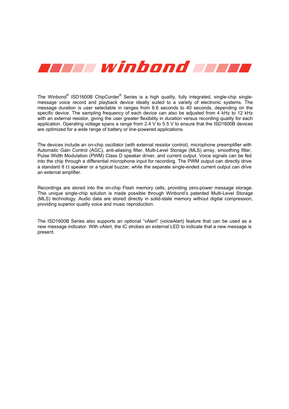 Isd1600b series | Rainbow Electronics ISD1600B User Manual | Page 3 / 23