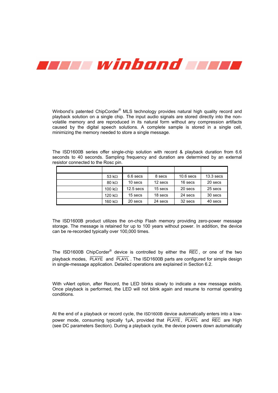 Isd1600b series | Rainbow Electronics ISD1600B User Manual | Page 9 / 23