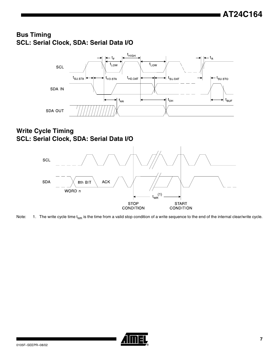 Bus timing scl: serial clock, sda: serial data i/o | Rainbow Electronics AT24C164 User Manual | Page 7 / 16