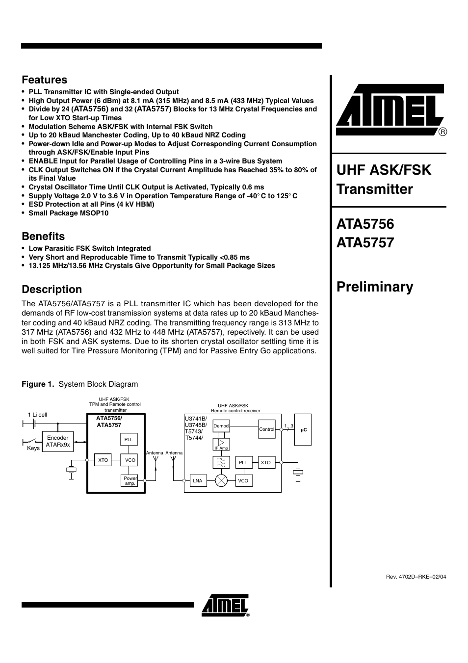 Rainbow Electronics ATA5757 User Manual | 19 pages