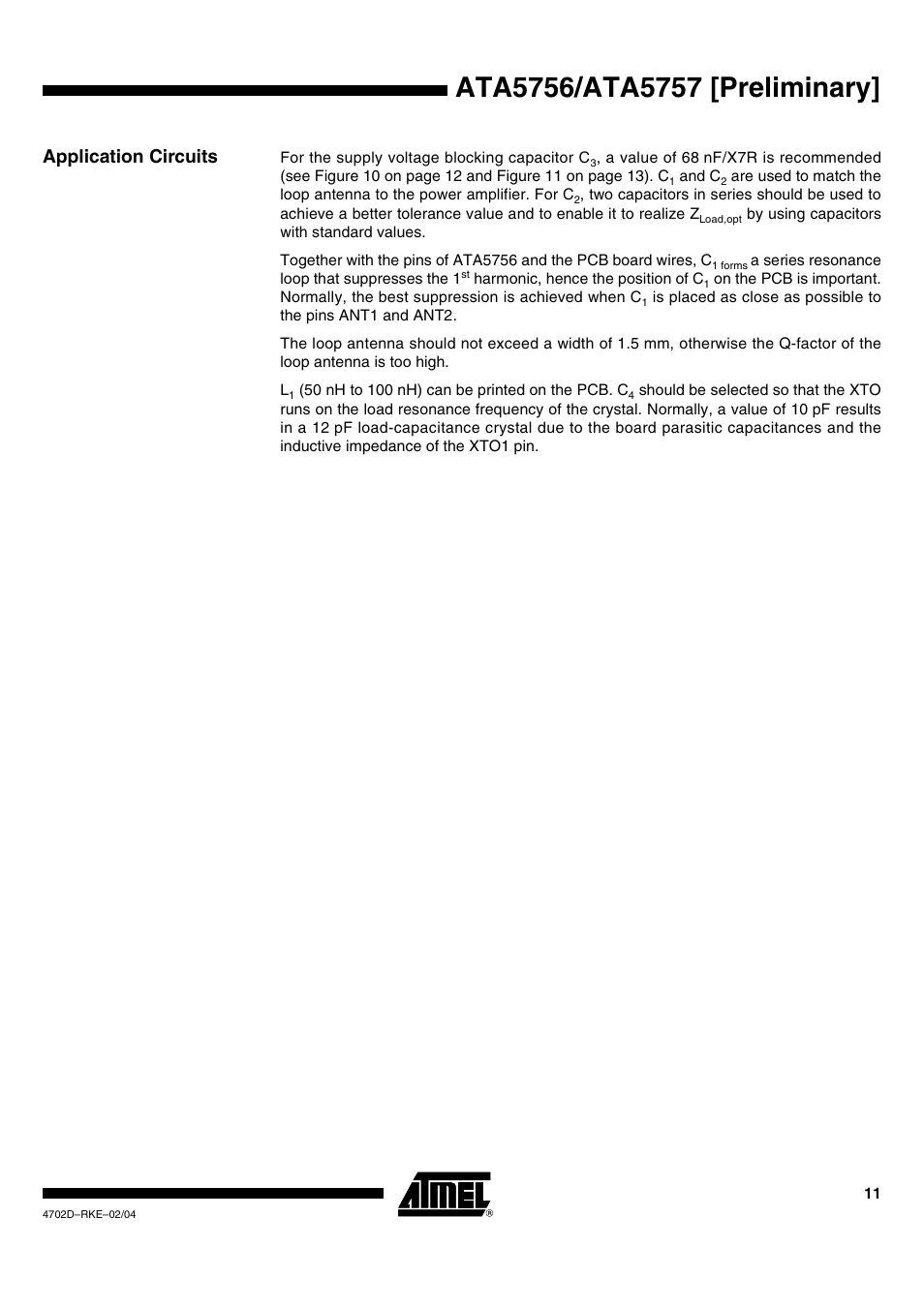 Application circuits | Rainbow Electronics ATA5757 User Manual | Page 11 / 19