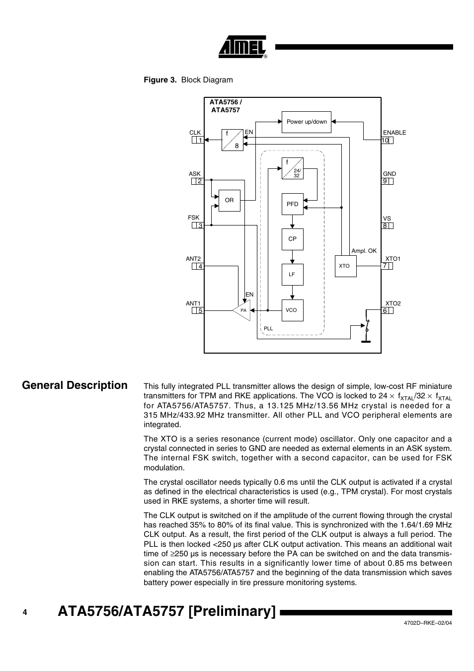 General description | Rainbow Electronics ATA5757 User Manual | Page 4 / 19