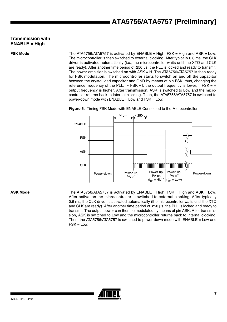 Transmission with enable = high | Rainbow Electronics ATA5757 User Manual | Page 7 / 19