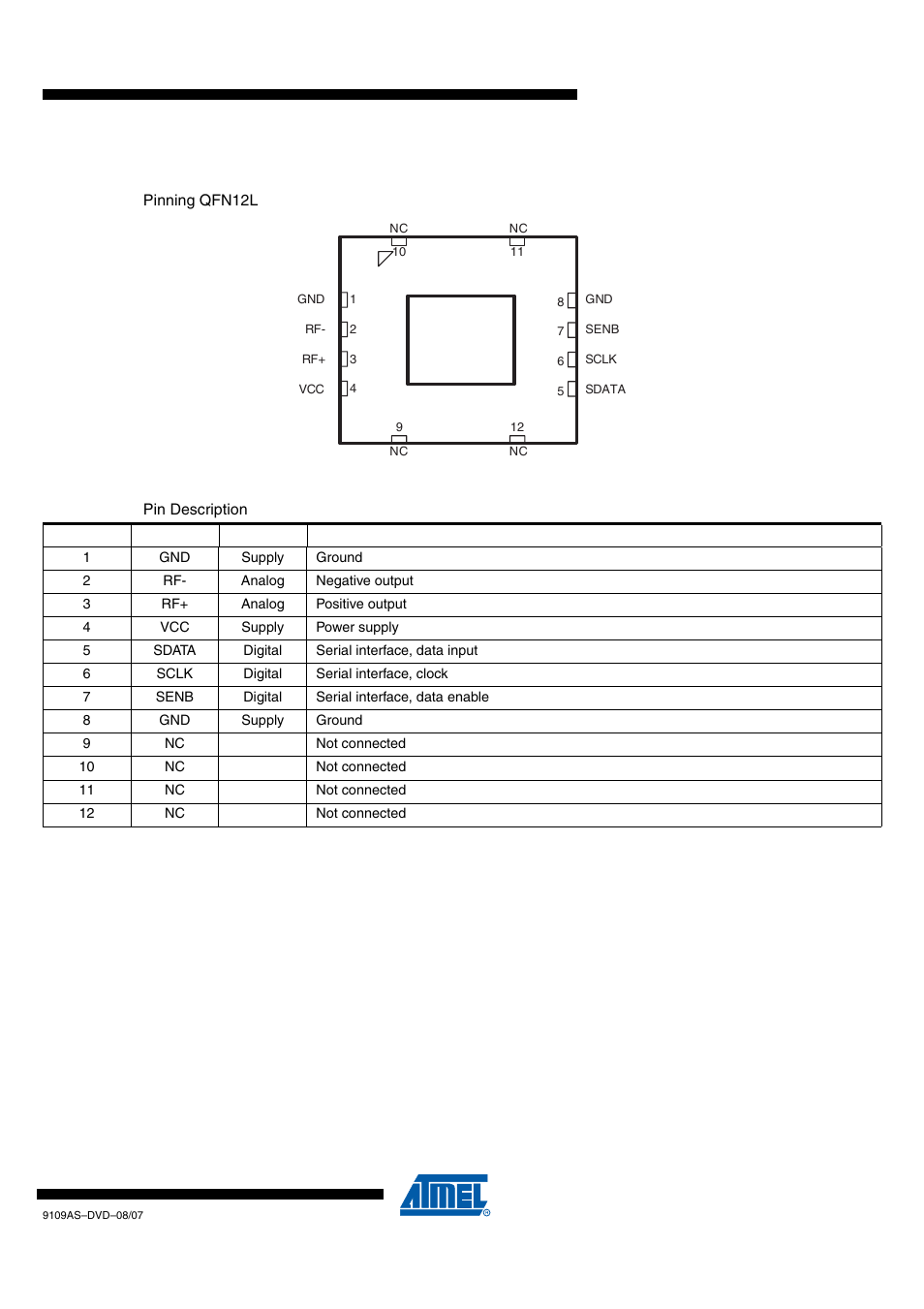 Atr1842 [preliminary, Pin configuration | Rainbow Electronics ATR1842 User Manual | Page 3 / 8
