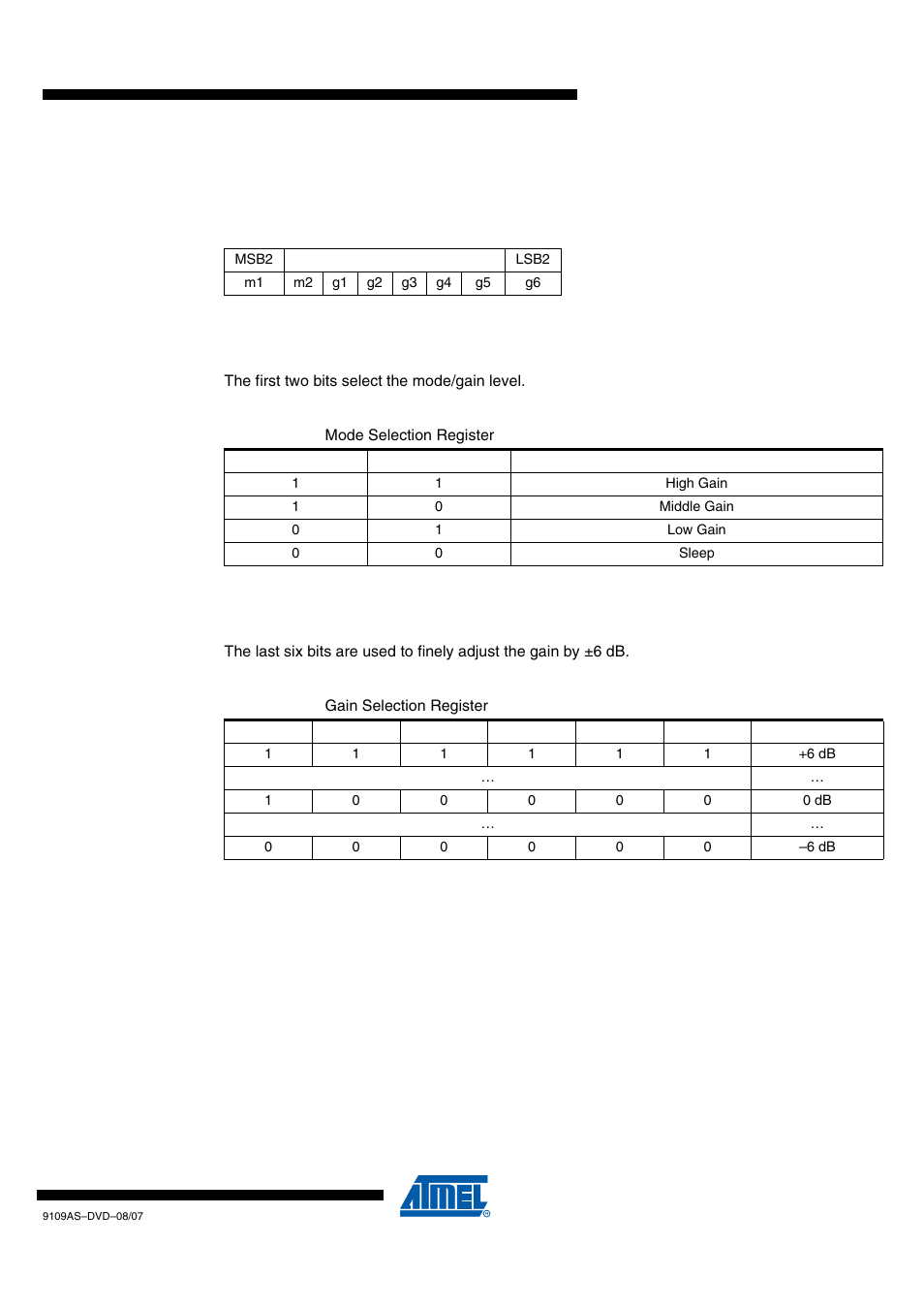 Atr1842 [preliminary, Serial programming interface, 1 data 6.2 mode setting | 3 gain setting | Rainbow Electronics ATR1842 User Manual | Page 5 / 8