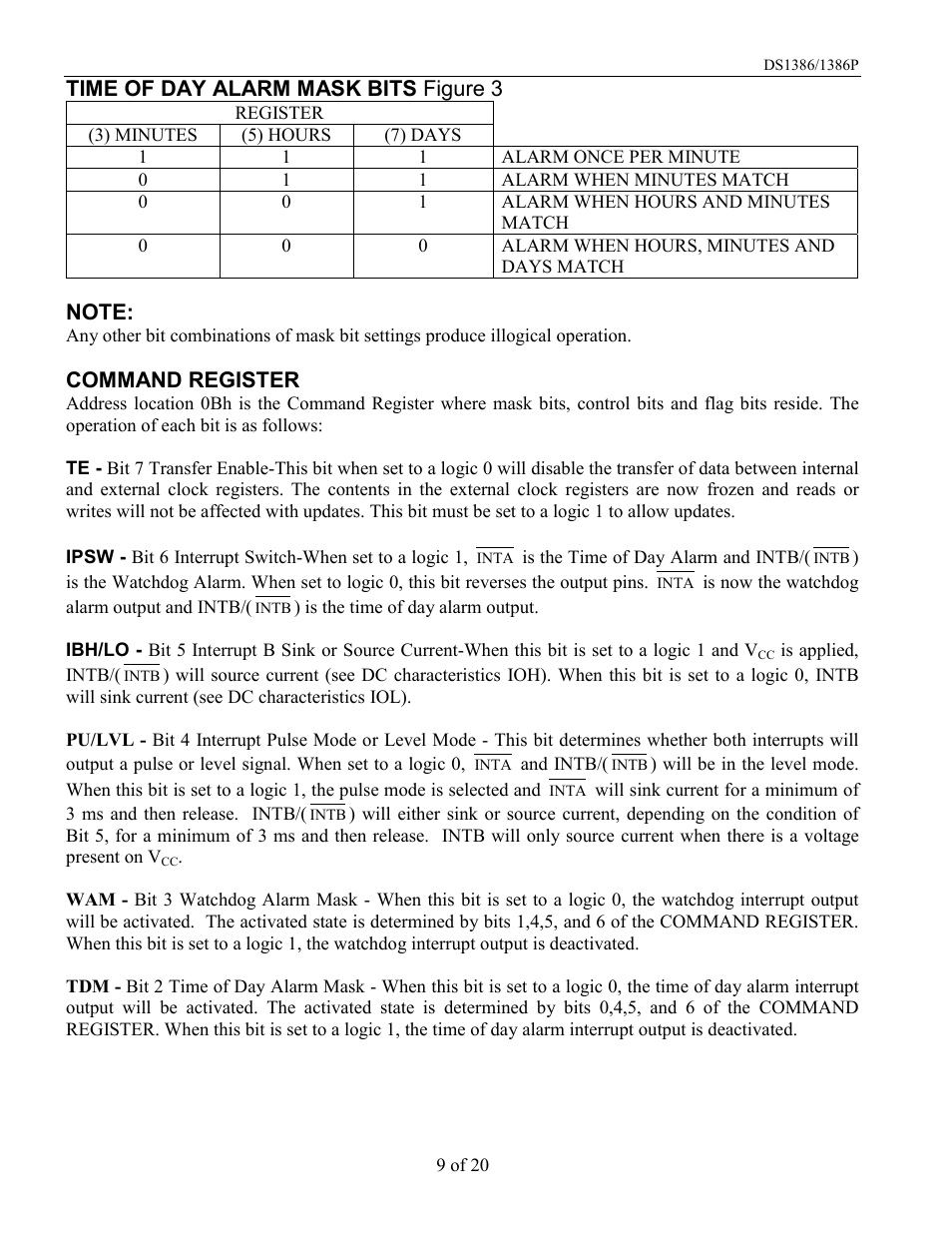 Time of day alarm mask bits figure 3, Command register | Rainbow Electronics DS1386 User Manual | Page 9 / 20