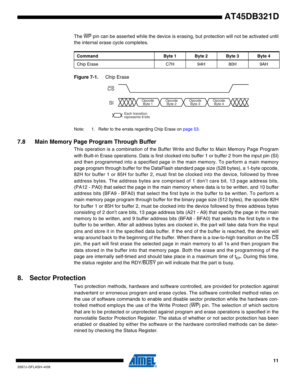 Sector protection | Rainbow Electronics AT45DB321D User Manual | Page 11 / 54