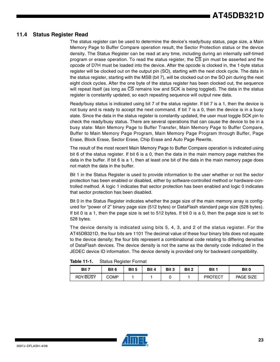 4 status register read | Rainbow Electronics AT45DB321D User Manual | Page 23 / 54
