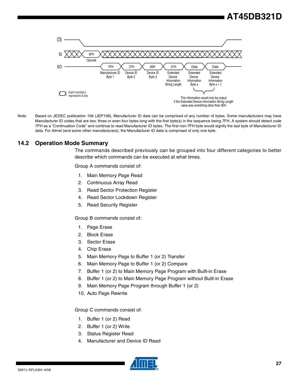 2 operation mode summary | Rainbow Electronics AT45DB321D User Manual | Page 27 / 54