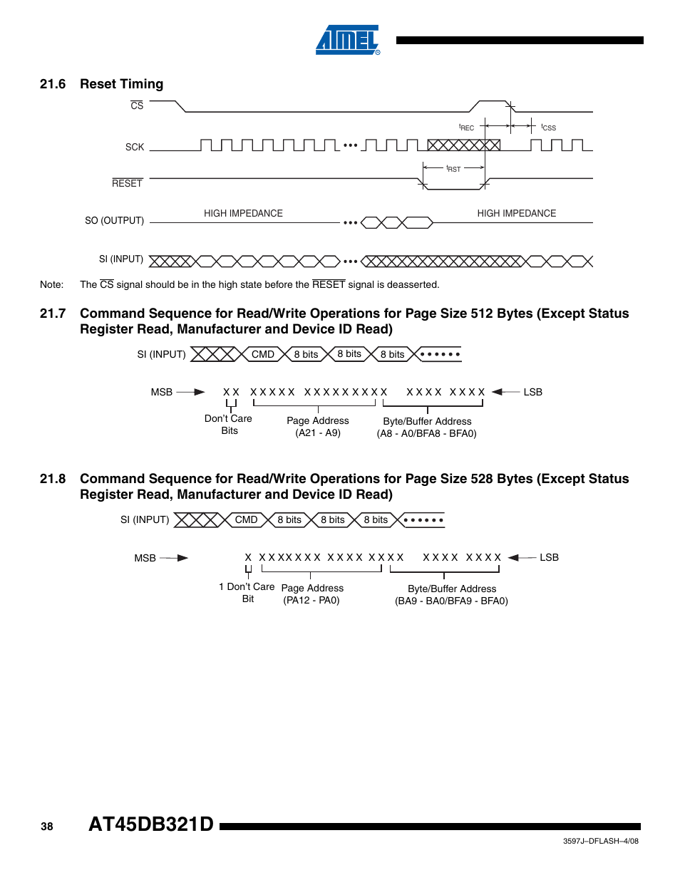 6 reset timing | Rainbow Electronics AT45DB321D User Manual | Page 38 / 54