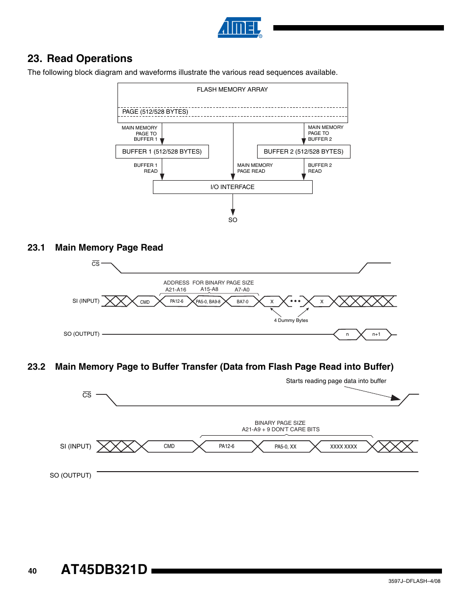 Read operations | Rainbow Electronics AT45DB321D User Manual | Page 40 / 54