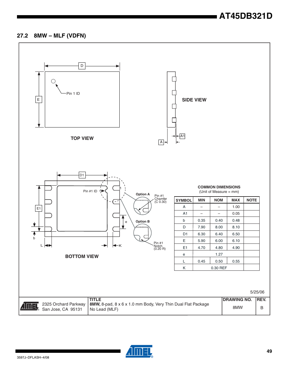 2 8mw - mlf (vdfn), 2 8mw – mlf (vdfn) | Rainbow Electronics AT45DB321D User Manual | Page 49 / 54