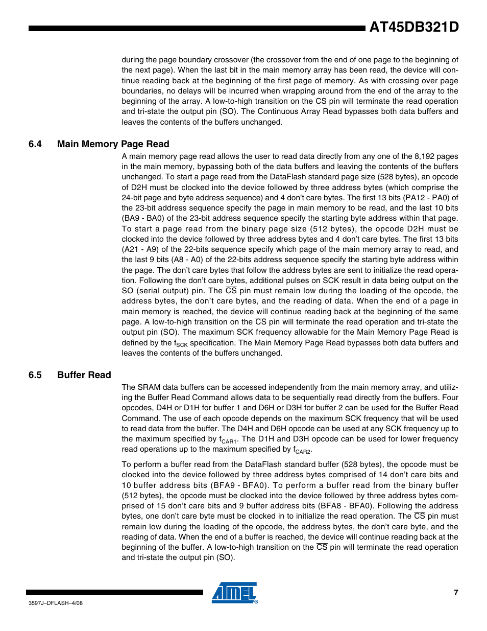 5 buffer read | Rainbow Electronics AT45DB321D User Manual | Page 7 / 54