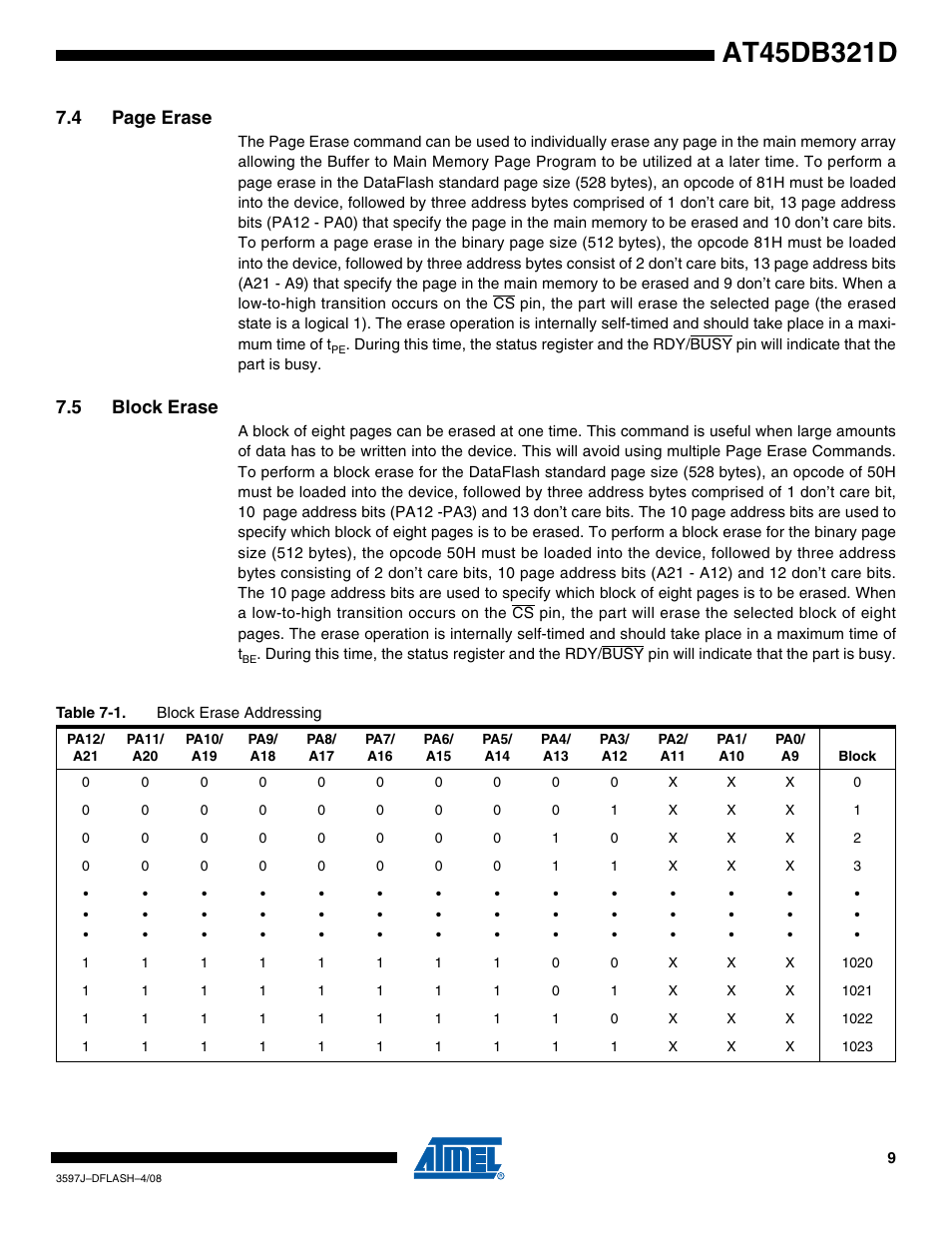 5 block erase, 4 page erase | Rainbow Electronics AT45DB321D User Manual | Page 9 / 54