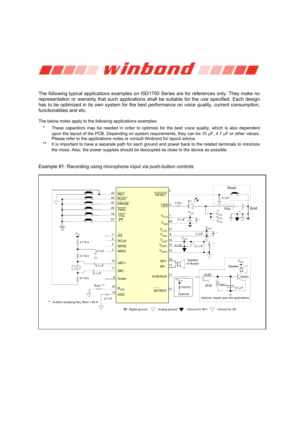 Isd1700 series, 10 typical application circuits, Isd1700 | Rainbow Electronics ISD1700 User Manual | Page 16 / 24