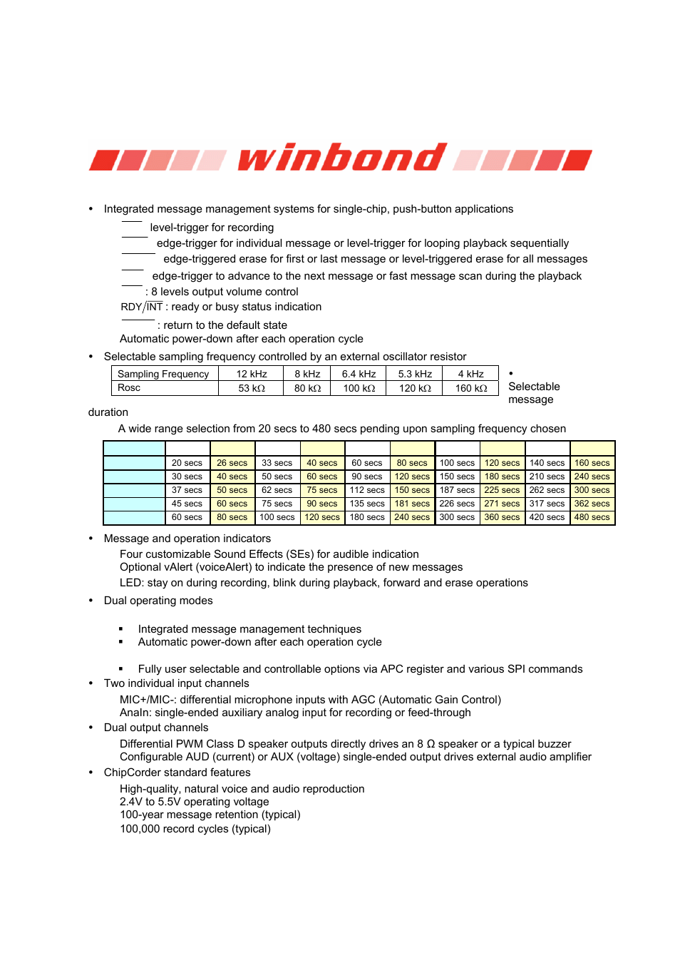 Isd1700 series, 2 features | Rainbow Electronics ISD1700 User Manual | Page 4 / 24