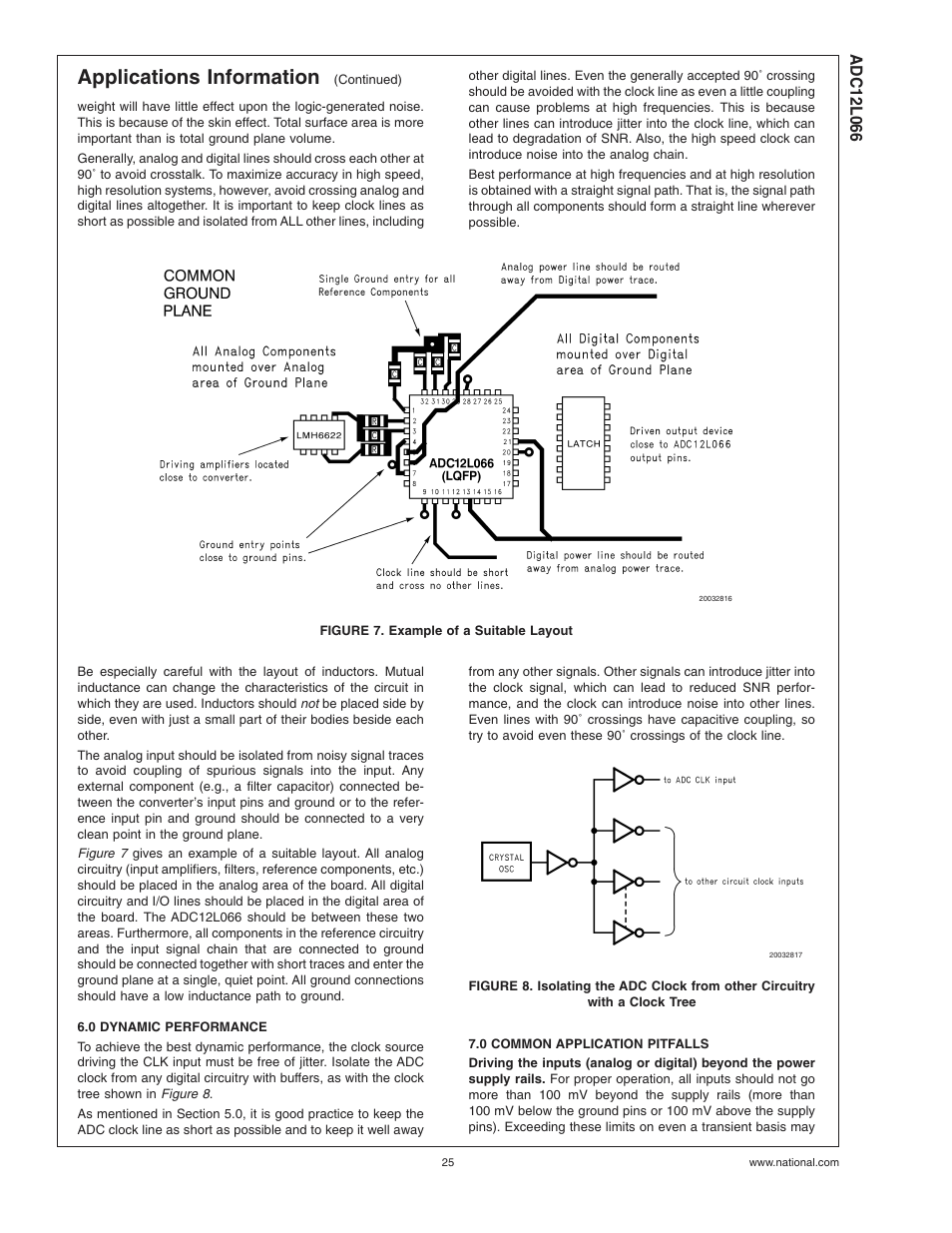 Figure 7. example of a suitable layout, 0 dynamic performance, 0 common application pitfalls | Applications information | Rainbow Electronics ADC12L066 User Manual | Page 25 / 27