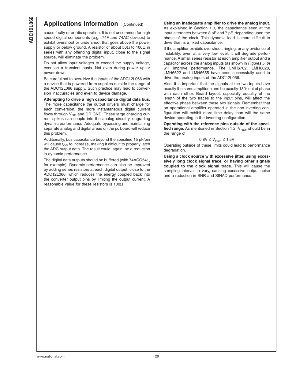 Applications information | Rainbow Electronics ADC12L066 User Manual | Page 26 / 27
