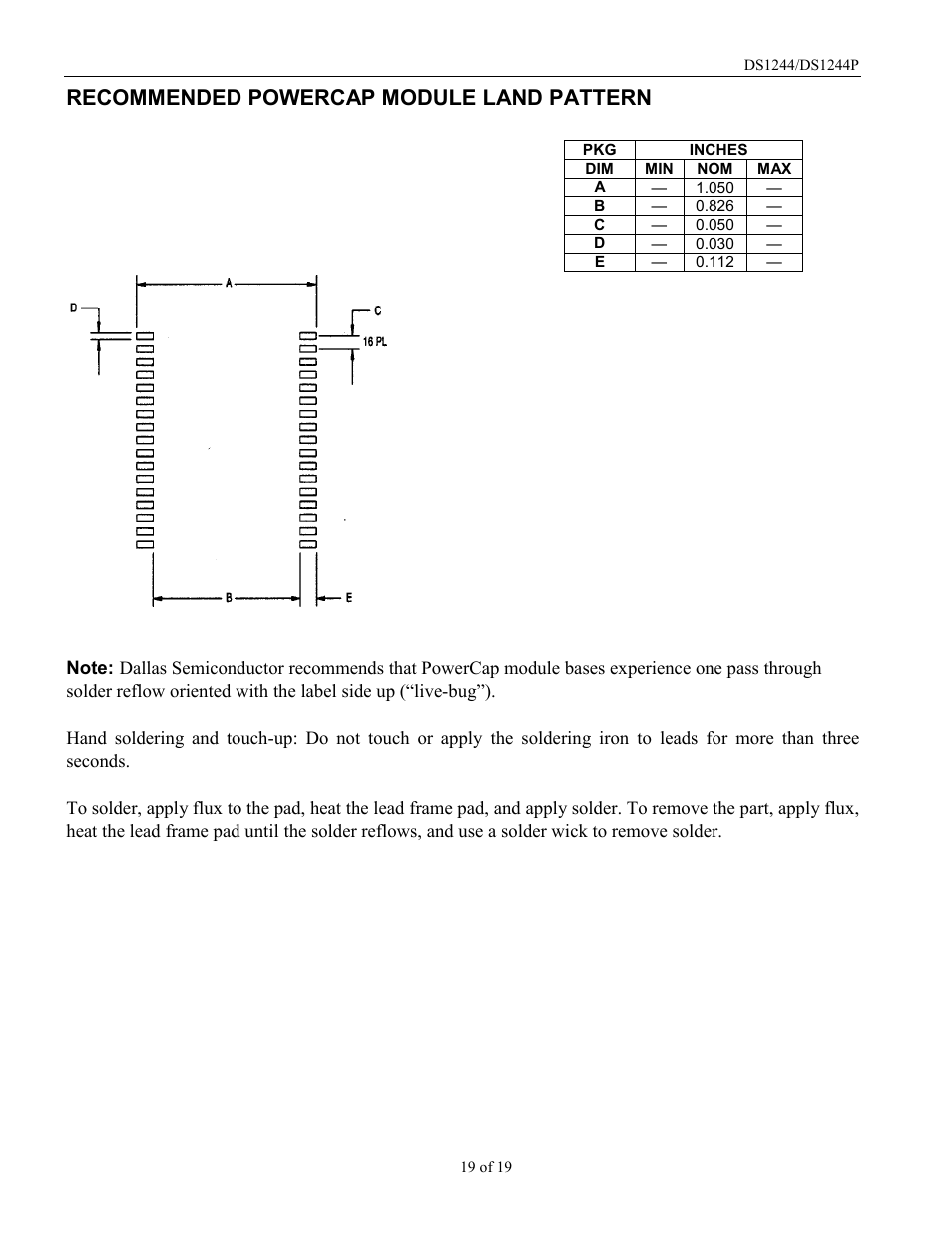 Recommended powercap module land pattern | Rainbow Electronics DS1244Y User Manual | Page 19 / 19
