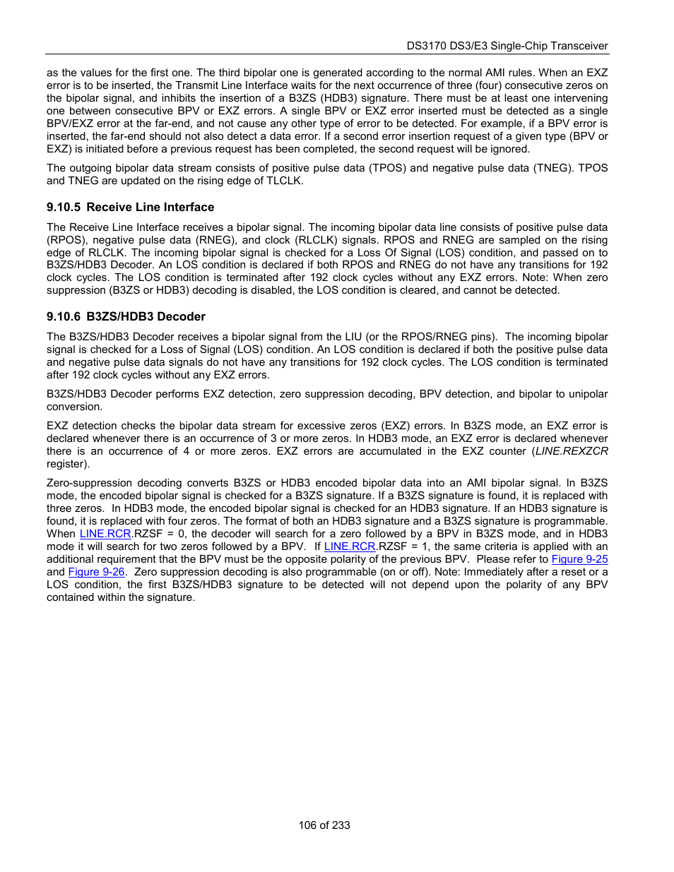 Receive line interface, B3zs/hdb3 decoder | Rainbow Electronics DS3170 User Manual | Page 106 / 233