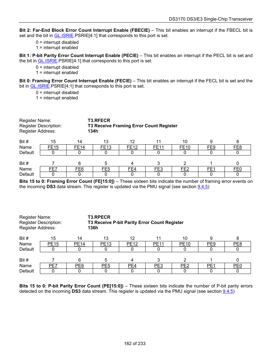 T3.rfecr, T3.rpecr | Rainbow Electronics DS3170 User Manual | Page 182 / 233