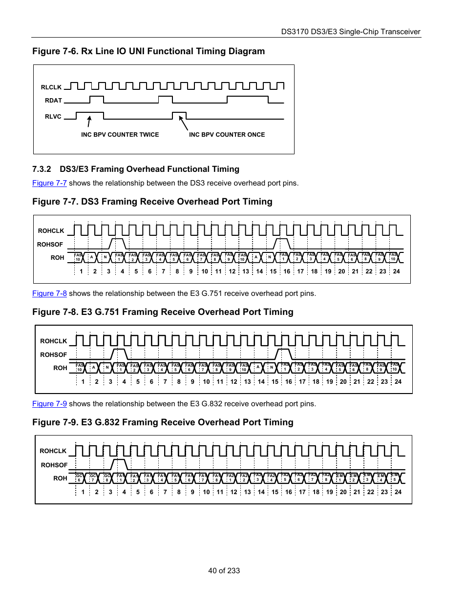 Ds3/e3 framing overhead functional timing, Figure 7-6, 2 ds3/e3 framing overhead functional timing | Rainbow Electronics DS3170 User Manual | Page 40 / 233