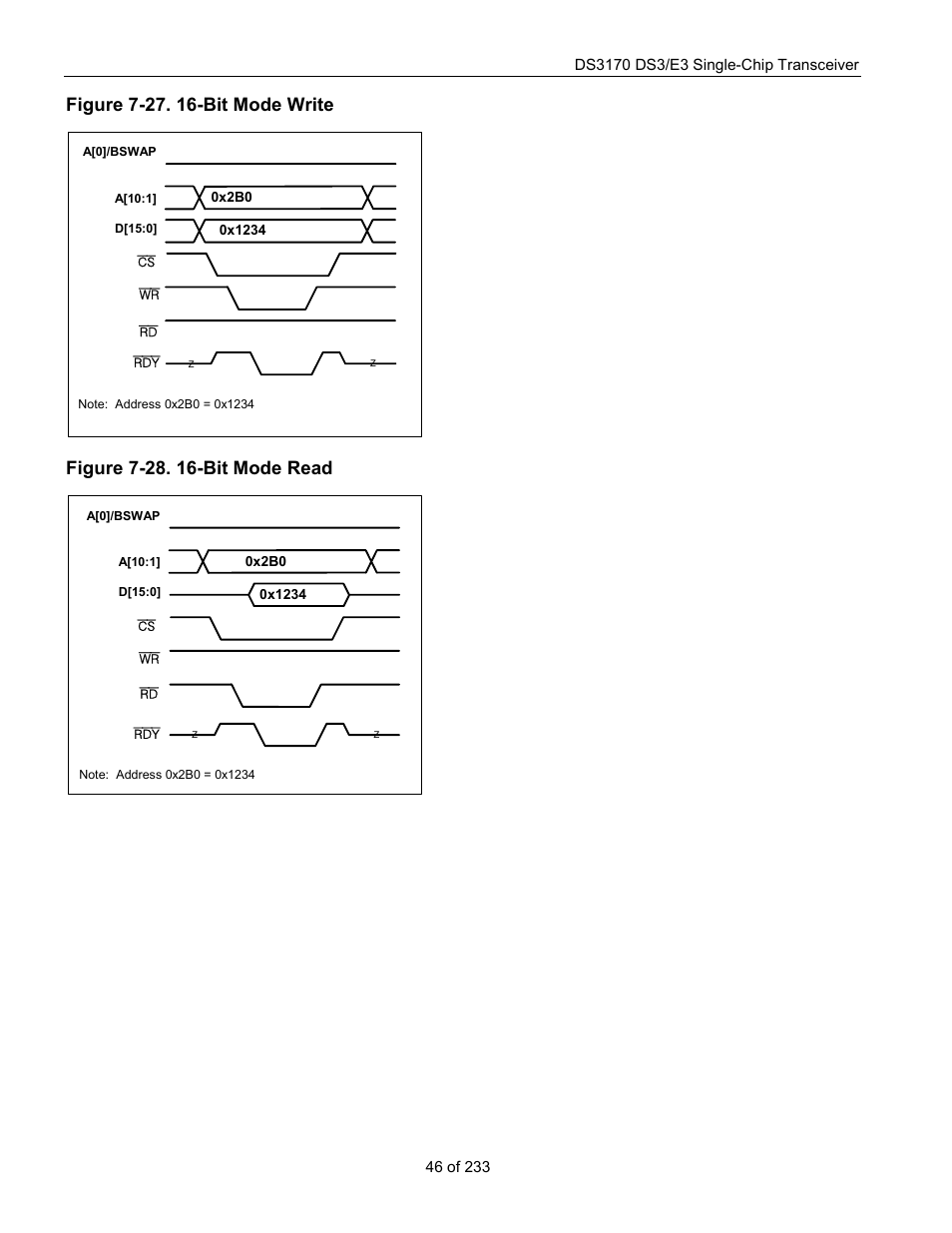 Figure 7-27. 16-bit mode write, Figure 7-28. 16-bit mode read, Figure 7-27 | Rainbow Electronics DS3170 User Manual | Page 46 / 233