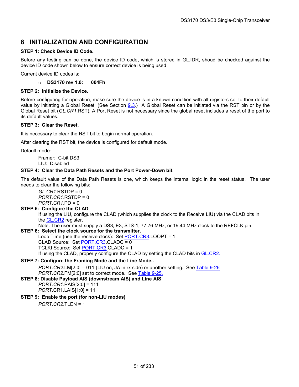 Initialization and configuration, 8 initialization and configuration | Rainbow Electronics DS3170 User Manual | Page 51 / 233