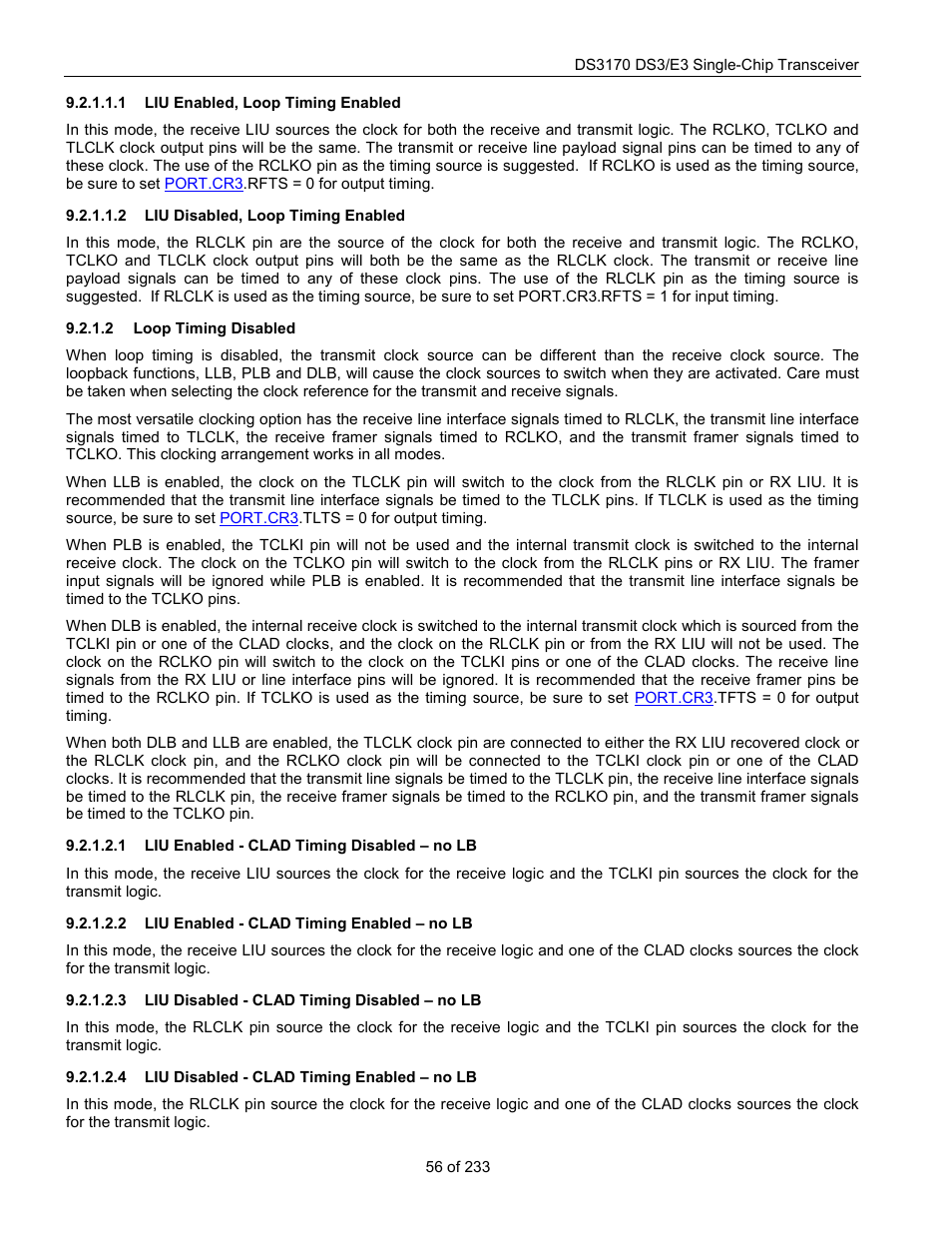 Liu enabled, loop timing enabled, Liu disabled, loop timing enabled, Loop timing disabled | Liu enabled - clad timing disabled – no lb, Liu enabled - clad timing enabled – no lb, Liu disabled - clad timing disabled – no lb, Liu disabled - clad timing enabled – no lb | Rainbow Electronics DS3170 User Manual | Page 56 / 233