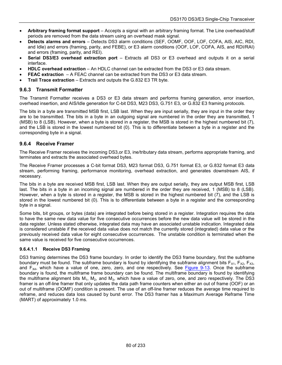 Transmit formatter, Receive framer, Receive ds3 framing | Rainbow Electronics DS3170 User Manual | Page 80 / 233