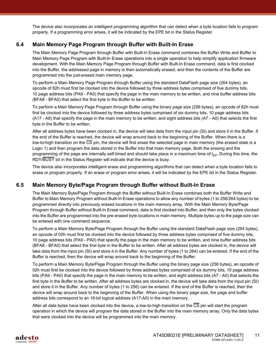 Rainbow Electronics AT45DB021E User Manual | Page 11 / 69