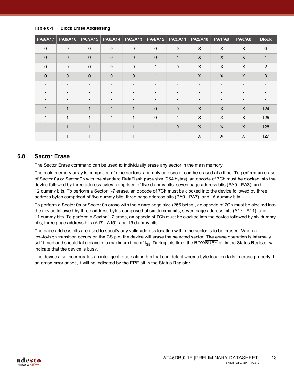 8 sector erase | Rainbow Electronics AT45DB021E User Manual | Page 13 / 69