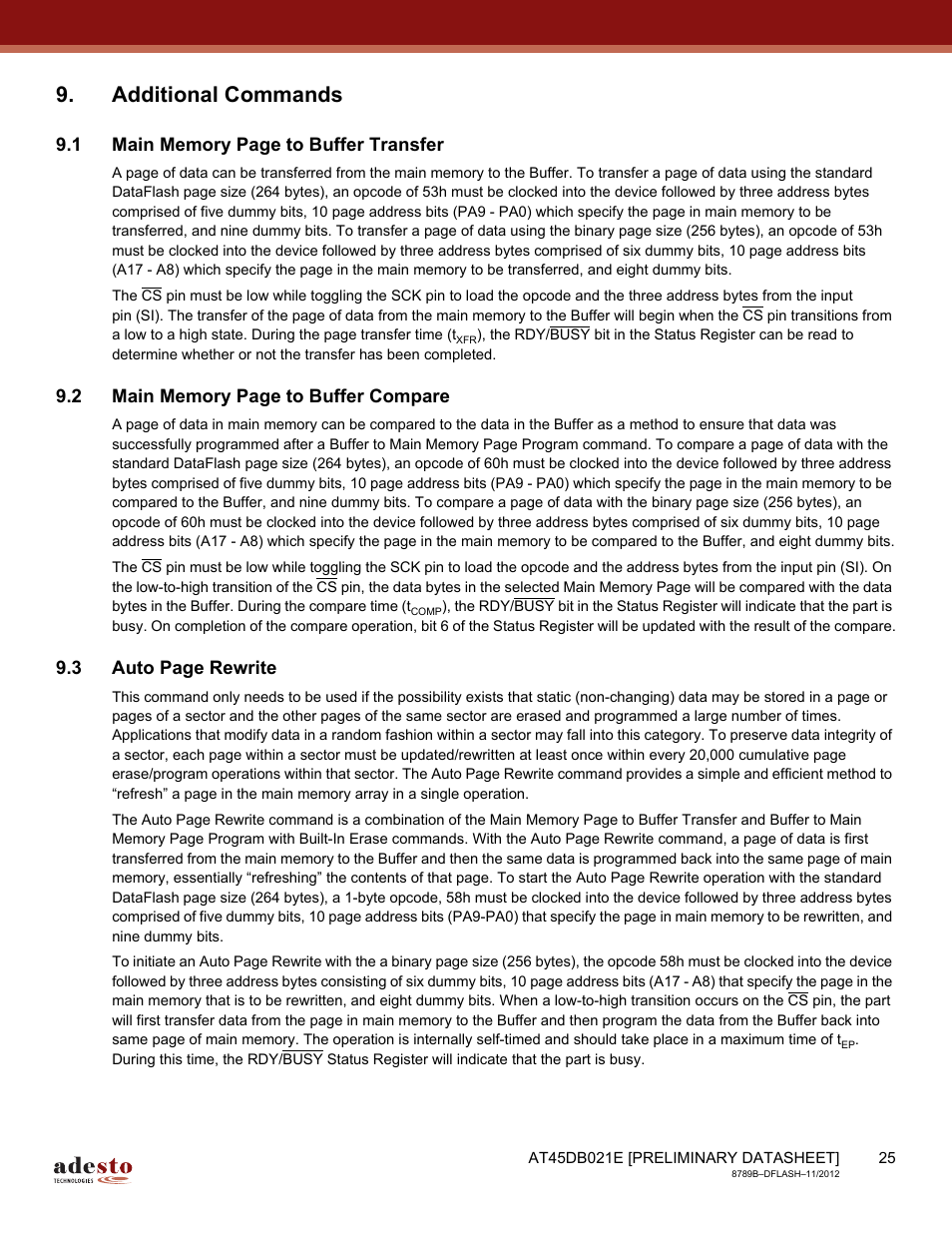 Additional commands | Rainbow Electronics AT45DB021E User Manual | Page 25 / 69