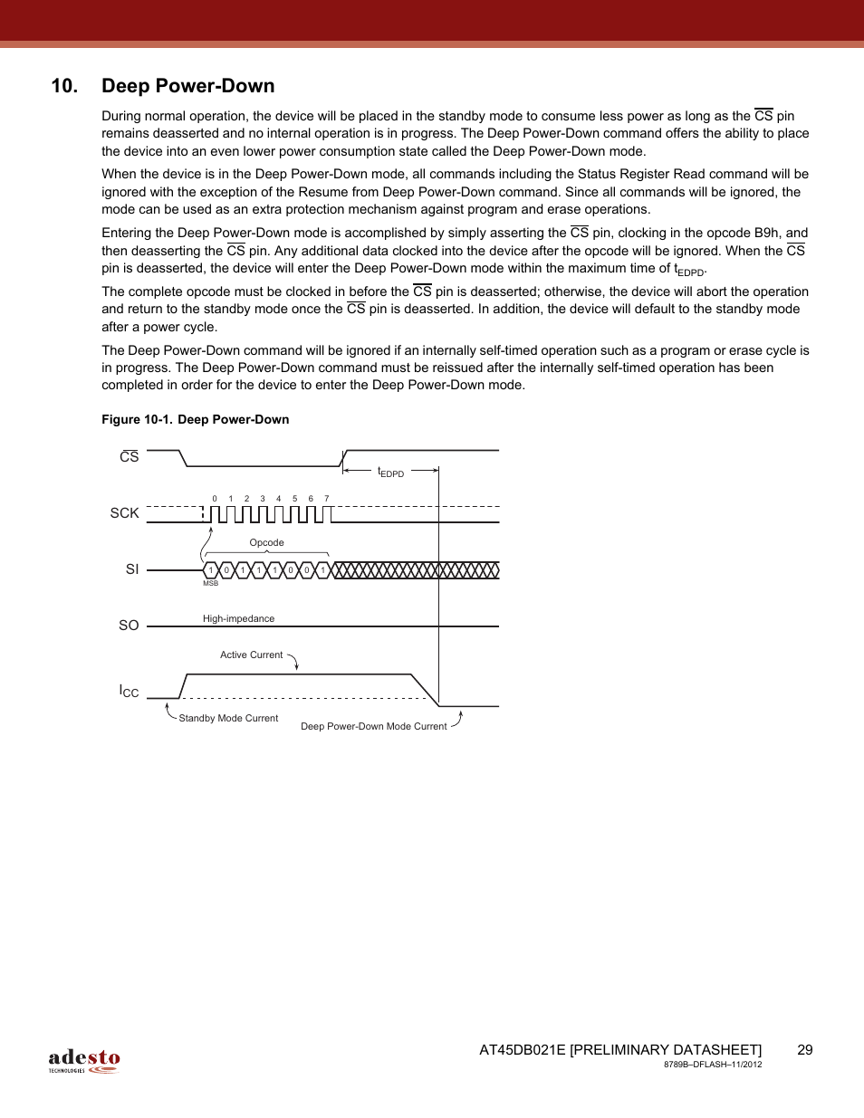 Deep power-down | Rainbow Electronics AT45DB021E User Manual | Page 29 / 69