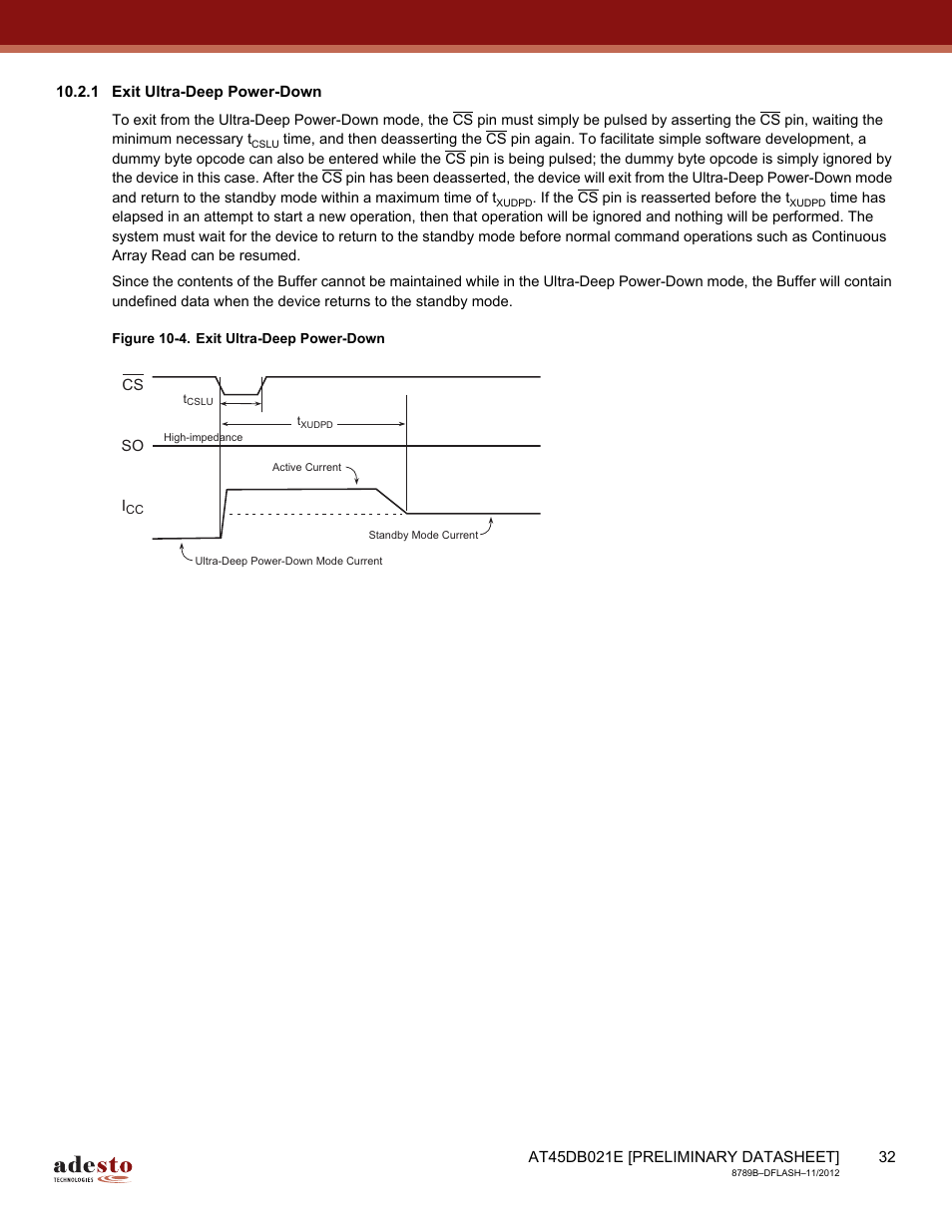 1 exit ultra-deep power-down | Rainbow Electronics AT45DB021E User Manual | Page 32 / 69