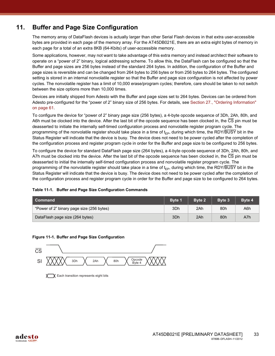 Buffer and page size configuration | Rainbow Electronics AT45DB021E User Manual | Page 33 / 69