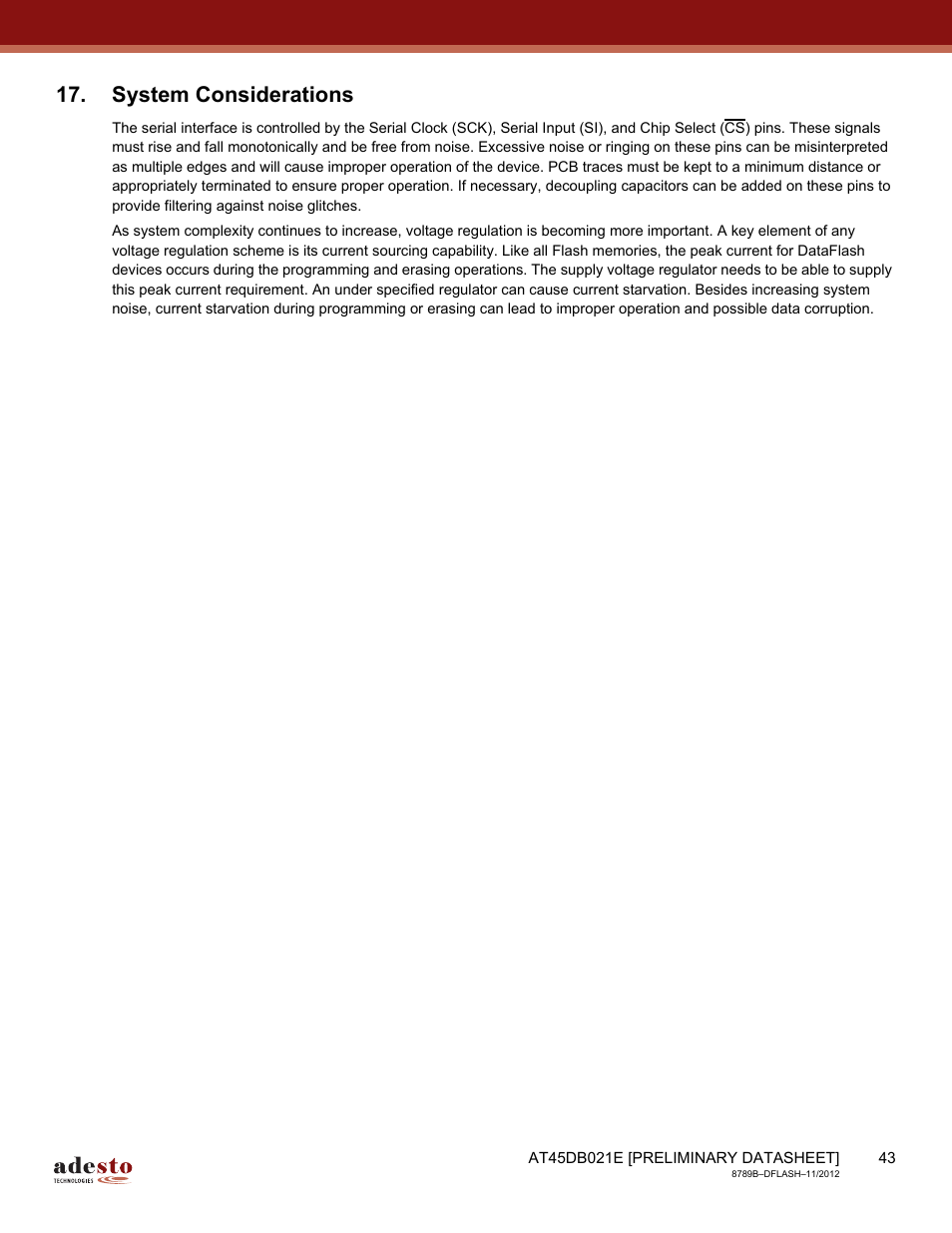 System considerations | Rainbow Electronics AT45DB021E User Manual | Page 43 / 69