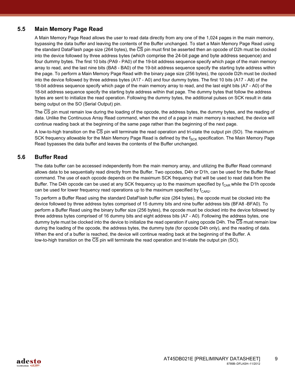 6 buffer read | Rainbow Electronics AT45DB021E User Manual | Page 9 / 69