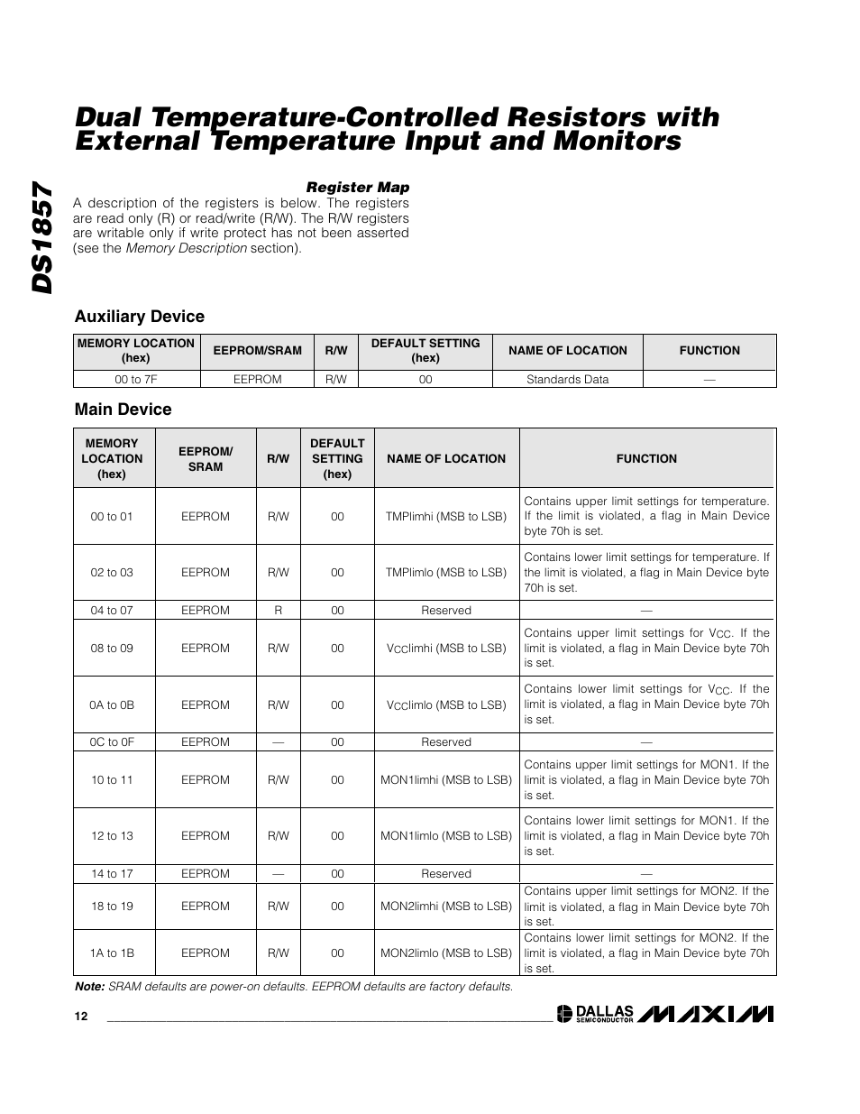 Ds1857, Auxiliary device, Main device | Rainbow Electronics DS1857 User Manual | Page 12 / 22