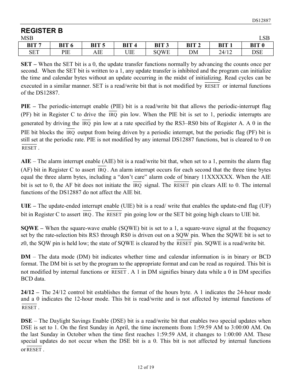 Register b | Rainbow Electronics DS12887 User Manual | Page 12 / 19