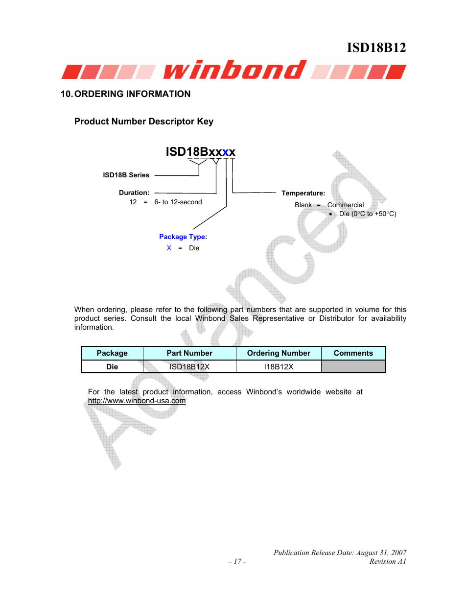 Isd18b12, Isd18bxx x x | Rainbow Electronics ISD18B12 User Manual | Page 17 / 19