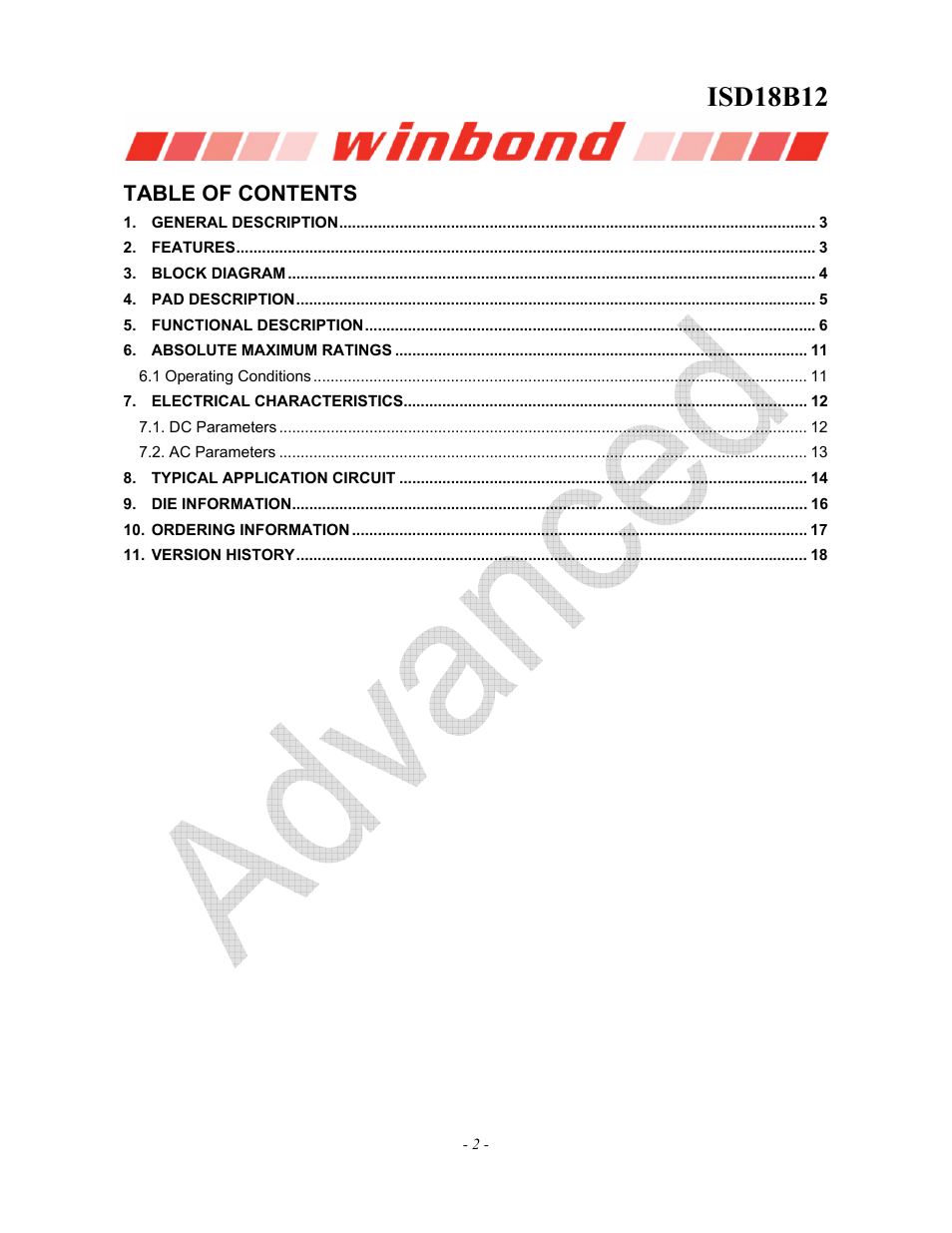 Rainbow Electronics ISD18B12 User Manual | Page 2 / 19