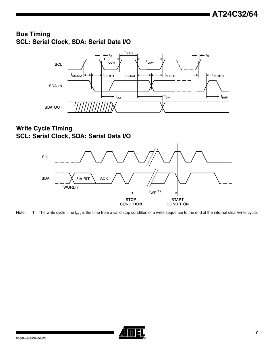 Bus timing scl: serial clock, sda: serial data i/o | Rainbow Electronics AT24C64 User Manual | Page 7 / 19