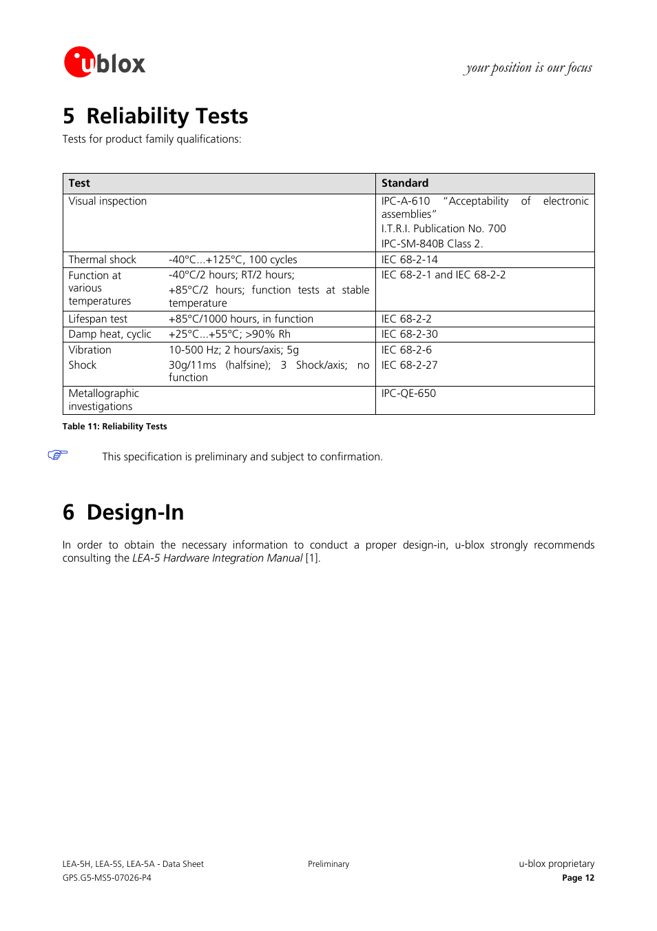 5 reliability tests, 6 design-in, Your position is our focus | Rainbow Electronics DAB-GPS-C01 User Manual | Page 12 / 15