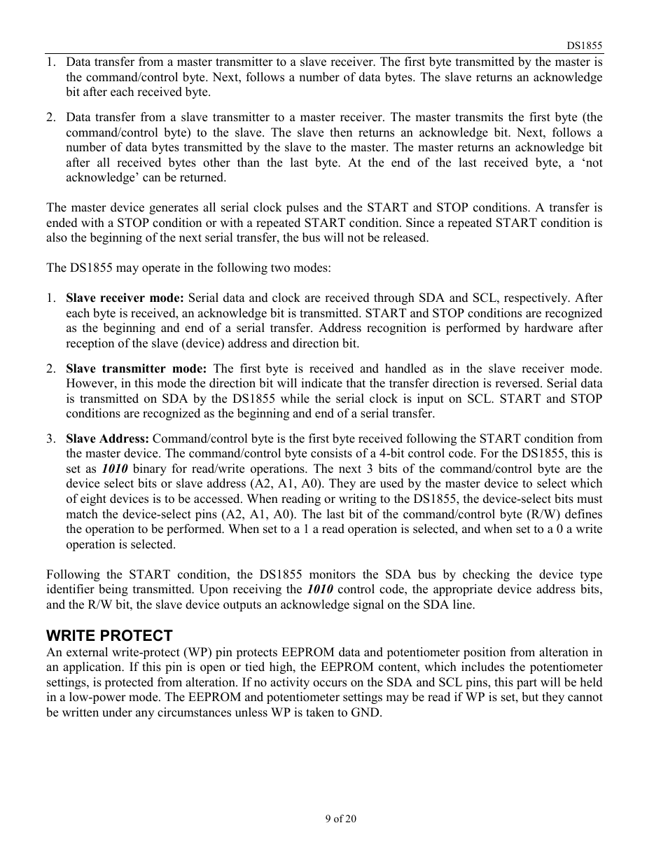 Write protect | Rainbow Electronics DS1855 User Manual | Page 9 / 20