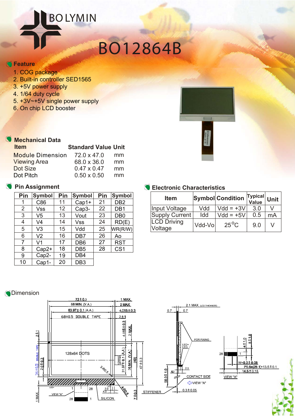 Rainbow Electronics BO12864B User Manual | 1 page
